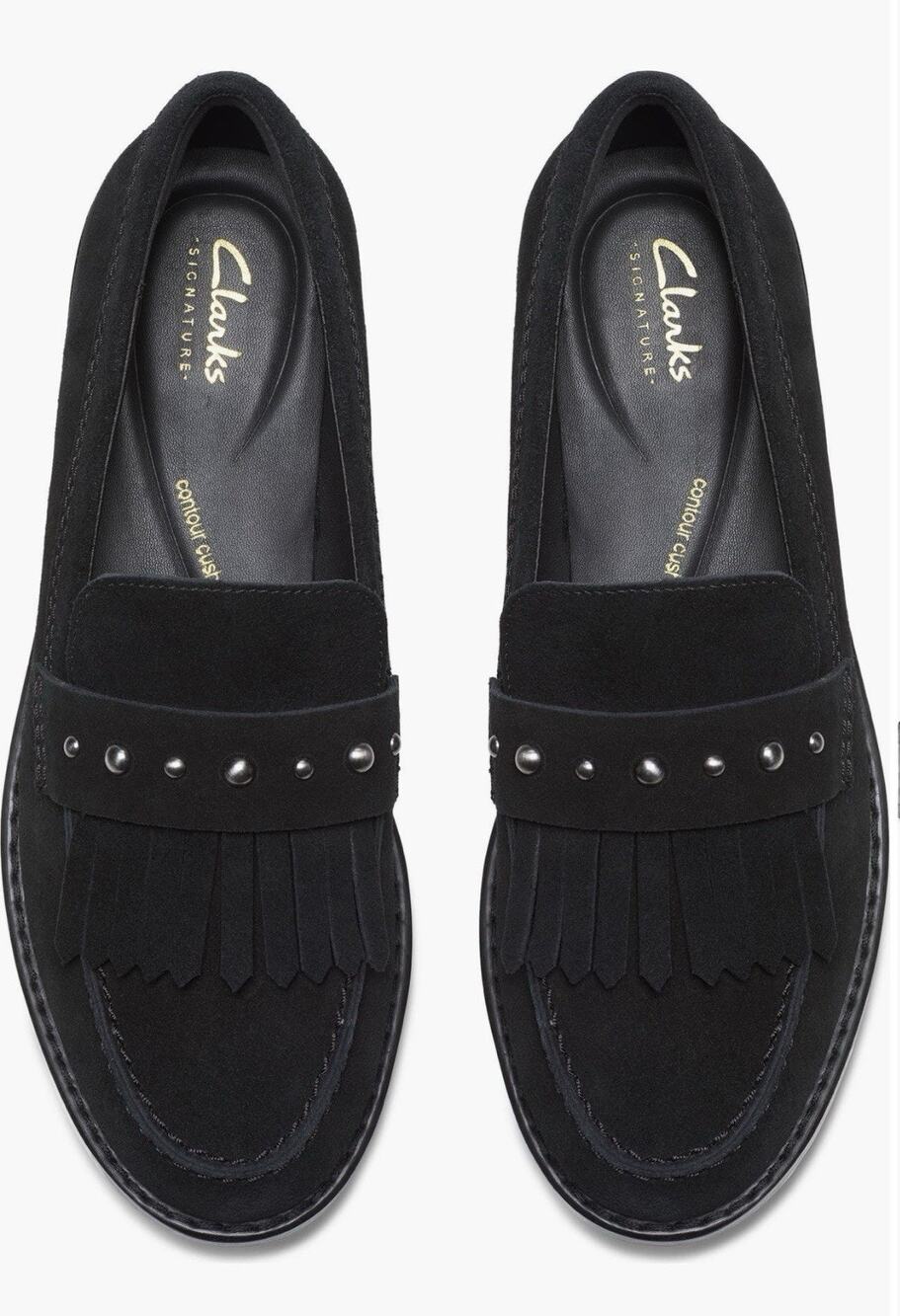 Clarks Women's Sz 8.5 Hana Loafer Black Suede Casual Shoes Cloudsteppers Comfort